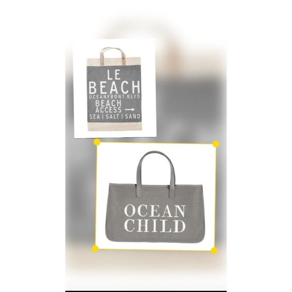 Bundle Set of 2 Amazing Quality Large Jute & Canvas Totes Leather Handles NWT